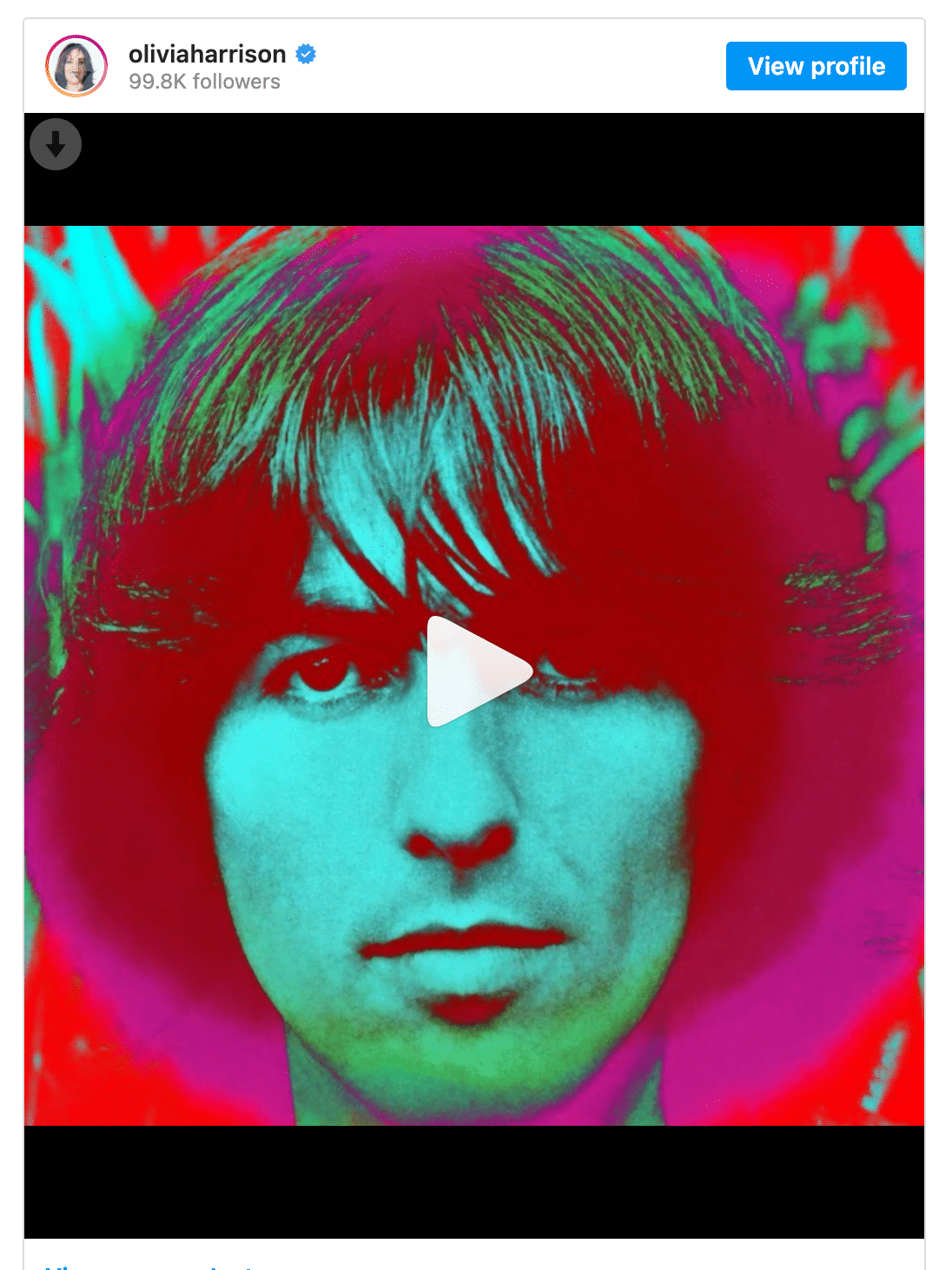 Harrison a également reçu un hommage de sa veuve, Olivia Harrison, qui a partagé une vidéo sur sa page Instagram qui présentait une photo psychédélique du visage de Harrison sur sa chanson "Within You Without You", et s'est terminée par les mots "Nous vous aimons, George."
