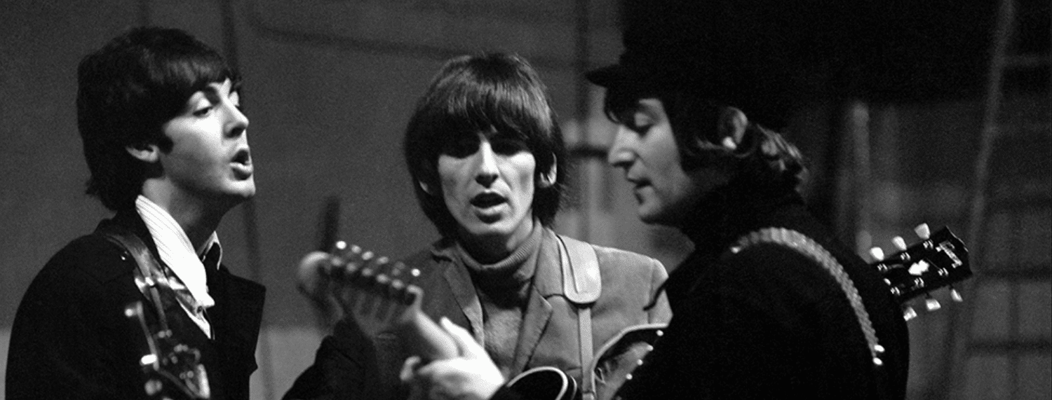Les Beatles lors de l'enregsitrement de Rubber Soul