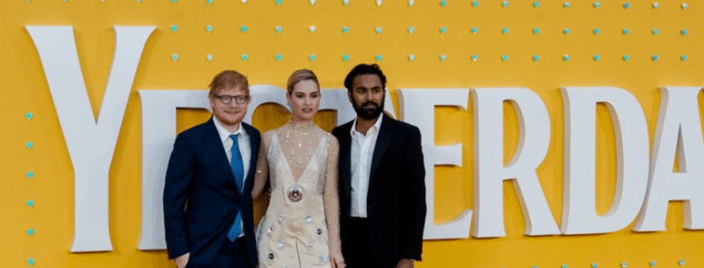 Ed Sheeran, Lily James et Himesh Patel assistent à la première du film britannique 'Yesterday', le 18 juin 2019 à Londres.