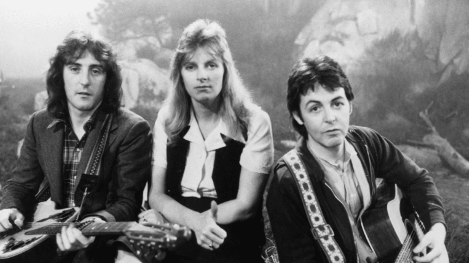 Paul McCartney, Linda McCartney et Denny Laine, membres des Wings