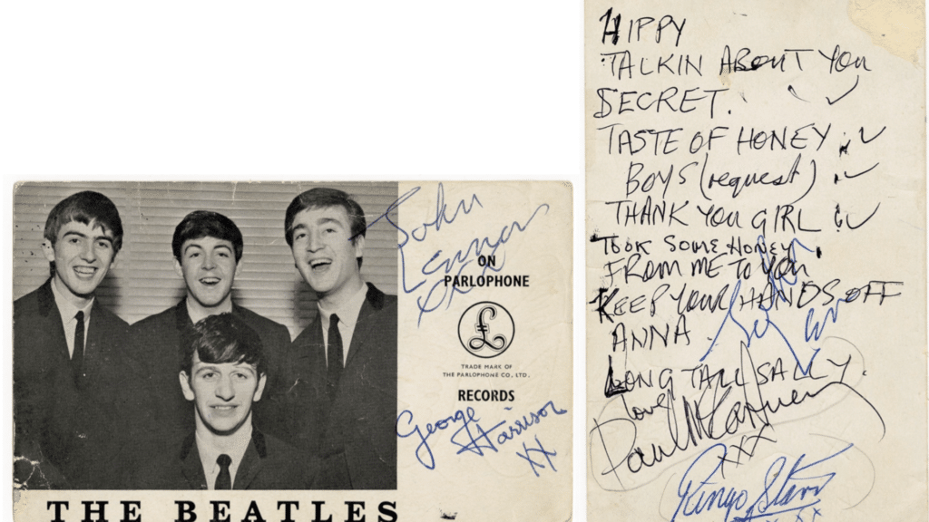 Rare Setlist Manuscrite des Beatles Signée Par Paul McCartney en Vente aux Enchères