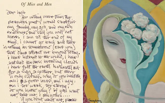 La lettre "Dear Layla" d'Eric Clapton et la peinture originale de Layla. Photo : Christie's/The Pattie Boyd Collection