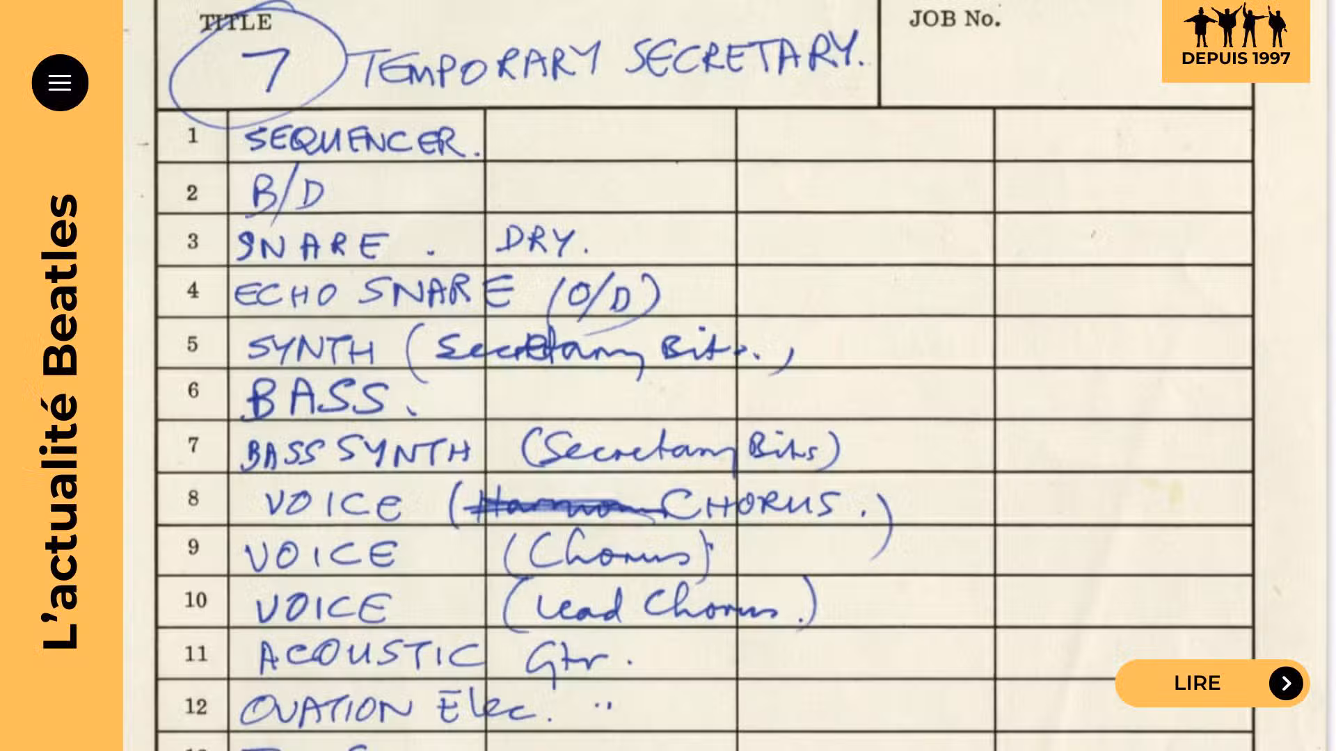 Sorti en 1980 sur l’album McCartney II, Temporary Secretary est un morceau électro expérimental devenu culte. Paul McCartney admet aujourd’hui qu’il ne l’écrirait plus, en raison de son ton ironique jugé inapproprié à l’ère post-Me Too.