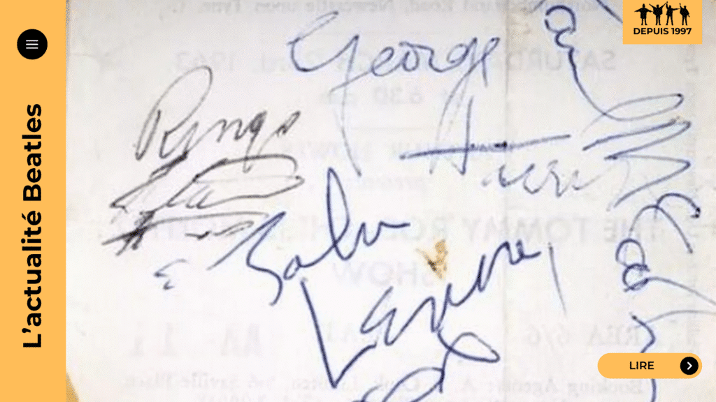 Un billet signé par les quatre Beatles en 1963 à Newcastle est estimé entre 3 000 et 5 000 £. Une relique unique mise aux enchères, témoin d’un moment fondateur de la Beatlemania.