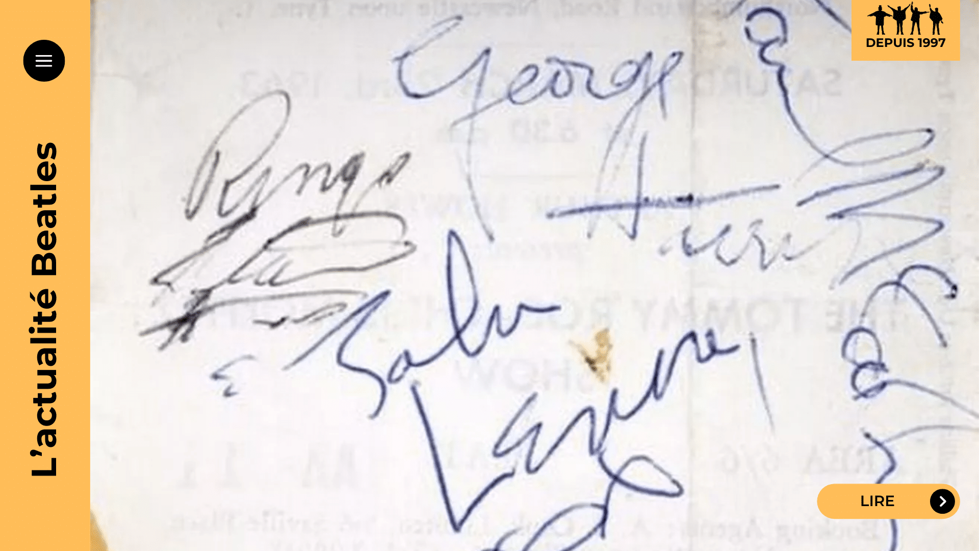 Un billet signé par les quatre Beatles en 1963 à Newcastle est estimé entre 3 000 et 5 000 £. Une relique unique mise aux enchères, témoin d’un moment fondateur de la Beatlemania.