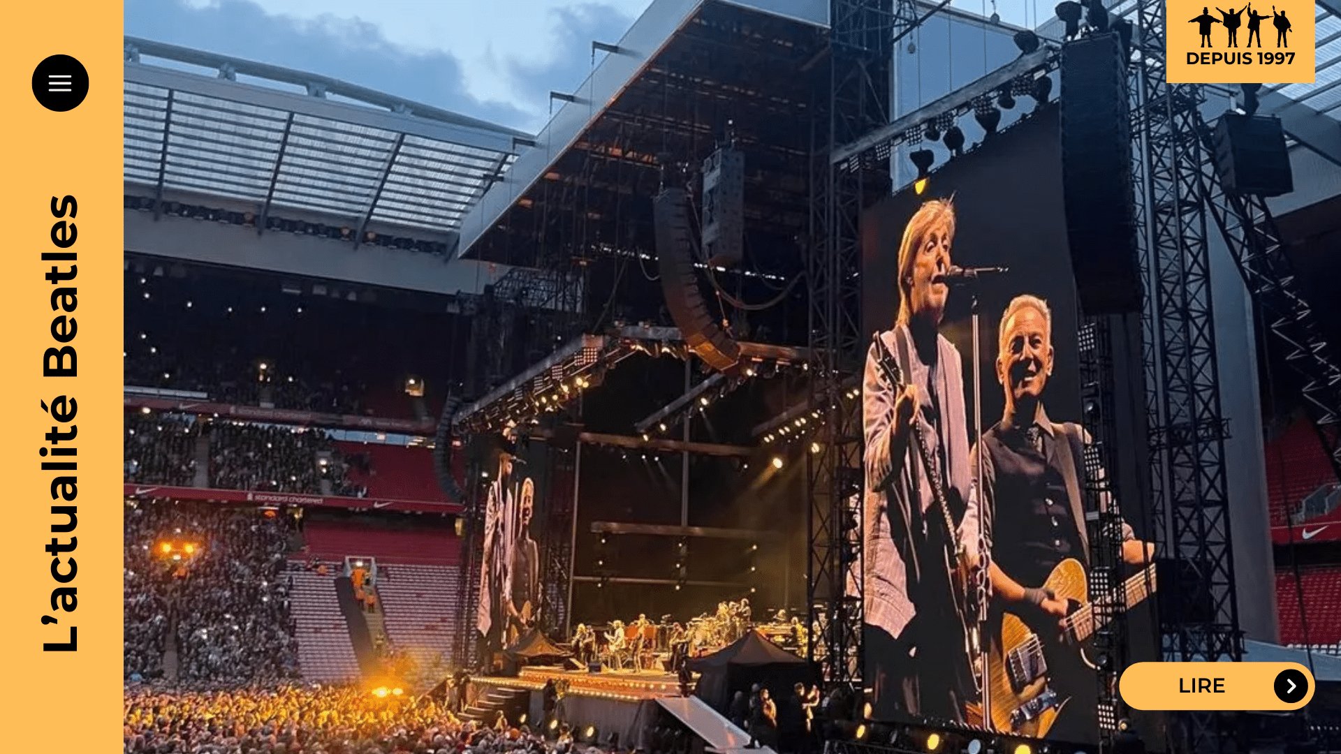 Springsteen rend hommage aux Beatles à Liverpool avec McCartney en invité surprise. Deux concerts inoubliables à Anfield qui résonnent comme un sommet du rock.