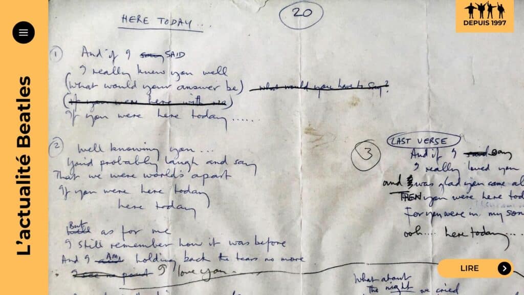 Here Today, ballade de Tug of War (1982), est la conversation imaginaire de Paul McCartney avec John Lennon : pudeur, cordes et regrets. Contexte, paroles, arrangement de George Martin, versions live : plongez dans la chanson.