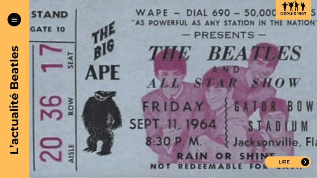Le 11 septembre 1964, les Beatles jouent au Gator Bowl malgré l’ouragan Dora et imposent un public mixte. Découvrez les coulisses d’un show historique entre courage civil et Beatlemania en furie.