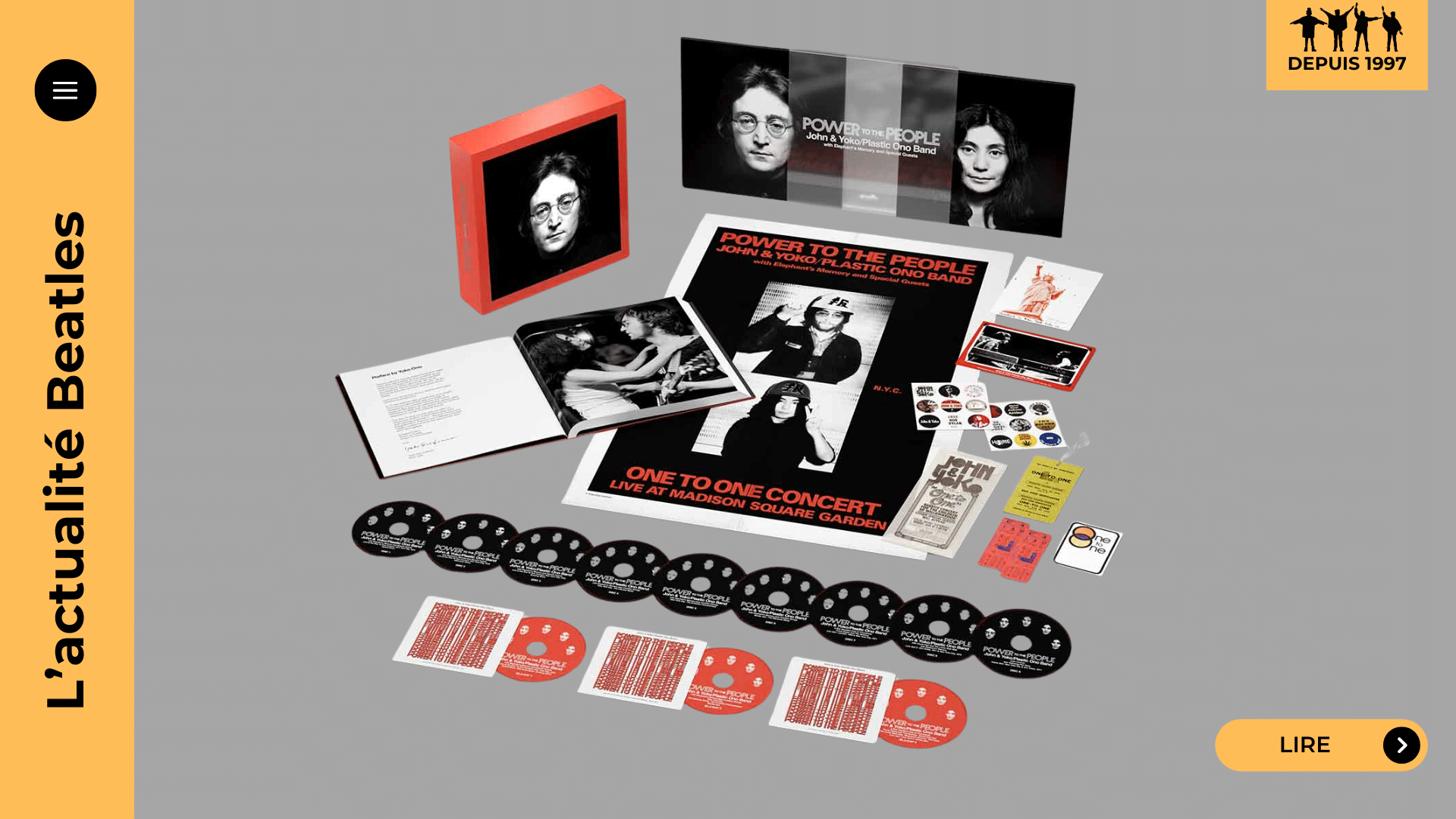 Un teaser révèle « Clock », film-concept de 1971 : plan fixe d’une heure sur un réveil, Lennon joue « Honey Don’t », Yoko à ses côtés. En lien avec le coffret « Power To The People ».