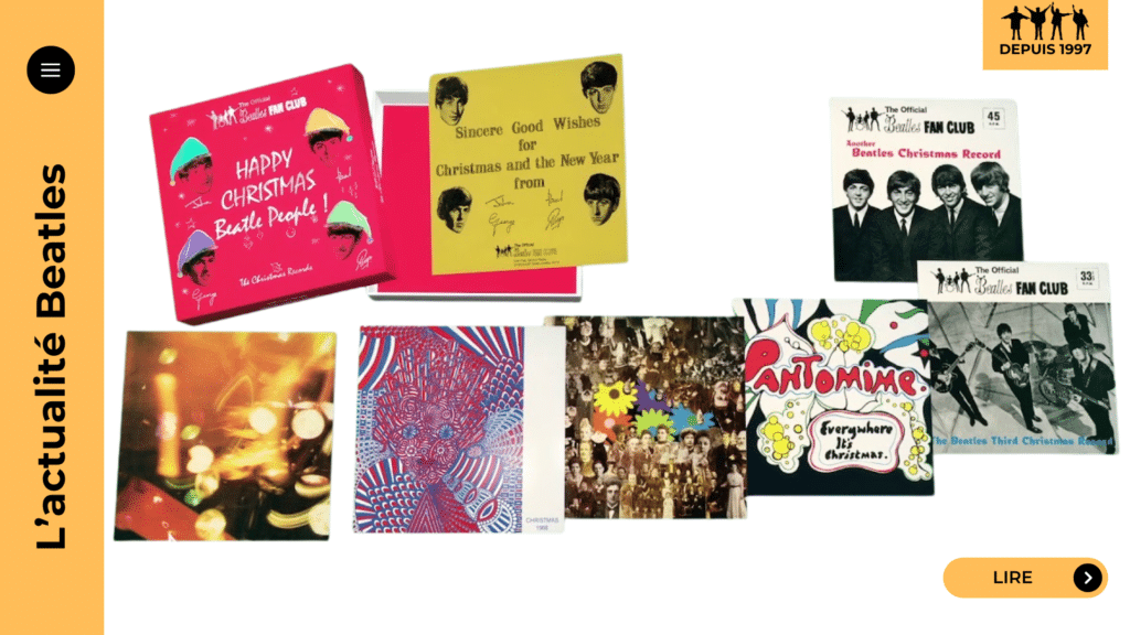 Disques de Noël des Beatles : 7 flexi-discs du fan club (1963-1969), blagues, collages psychés et derniers messages en fantômes. Pourquoi ils n’ont jamais sorti de single public, et ce que révèle le coffret 2017. Découvrez l’histoire complète.