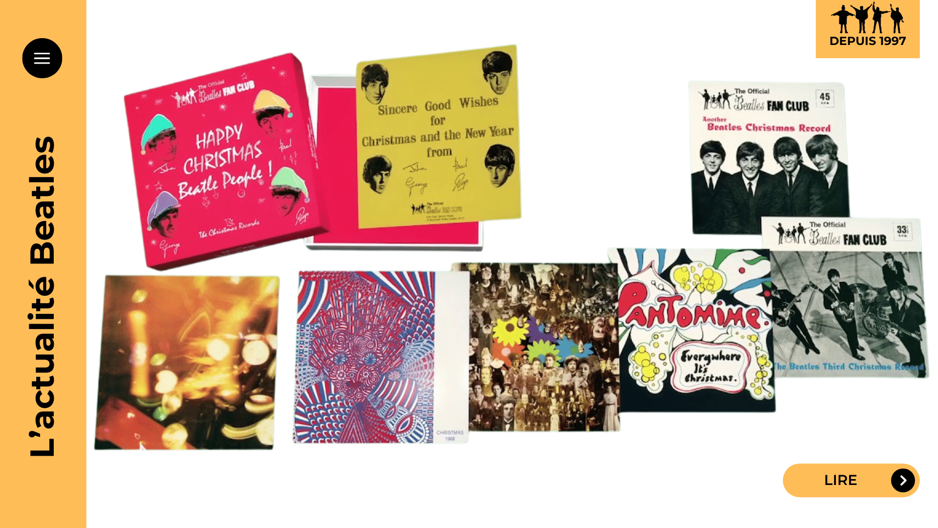 Disques de Noël des Beatles : 7 flexi-discs du fan club (1963-1969), blagues, collages psychés et derniers messages en fantômes. Pourquoi ils n’ont jamais sorti de single public, et ce que révèle le coffret 2017. Découvrez l’histoire complète.