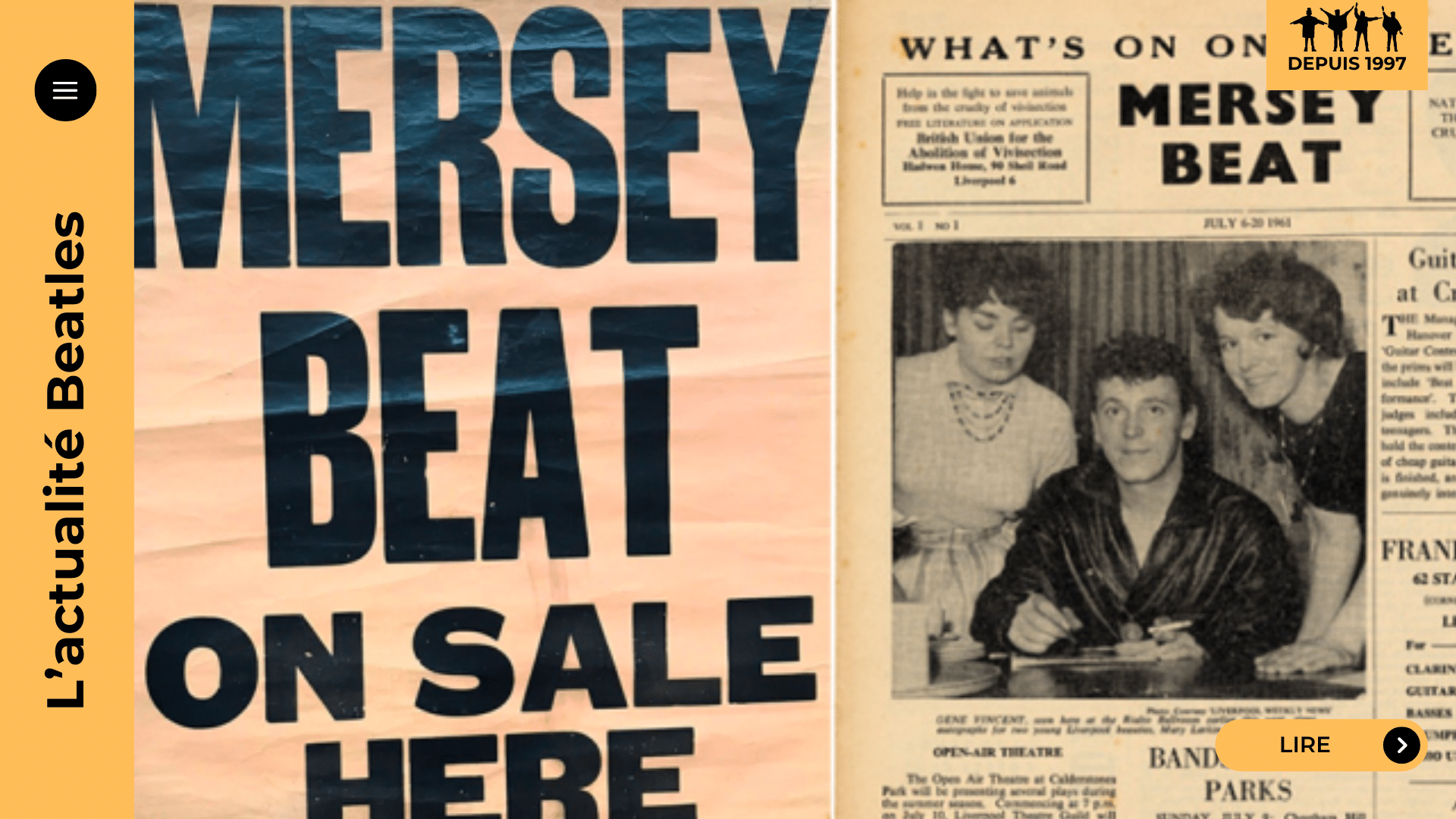Mersey Beat : lancé le 6 juillet 1961 par Bill Harry, le journal donne un nom à la scène de Liverpool (Merseybeat) et prépare le terrain des Beatles. Gene Vincent en une, Lennon en page 2, NEMS impliqué : découvrez l’histoire.