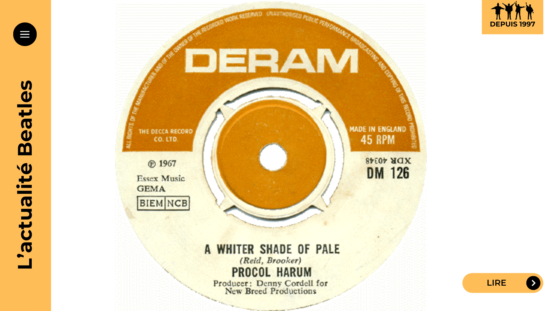 A Whiter Shade of Pale : pourquoi Lennon et Ringo la voyaient comme le disque ultime des années 60. 1967, psychédélisme, orgue façon Bach, brouillard lyrique : plongée dans le classique de Procol Harum et ce qu’il dit des Beatles.