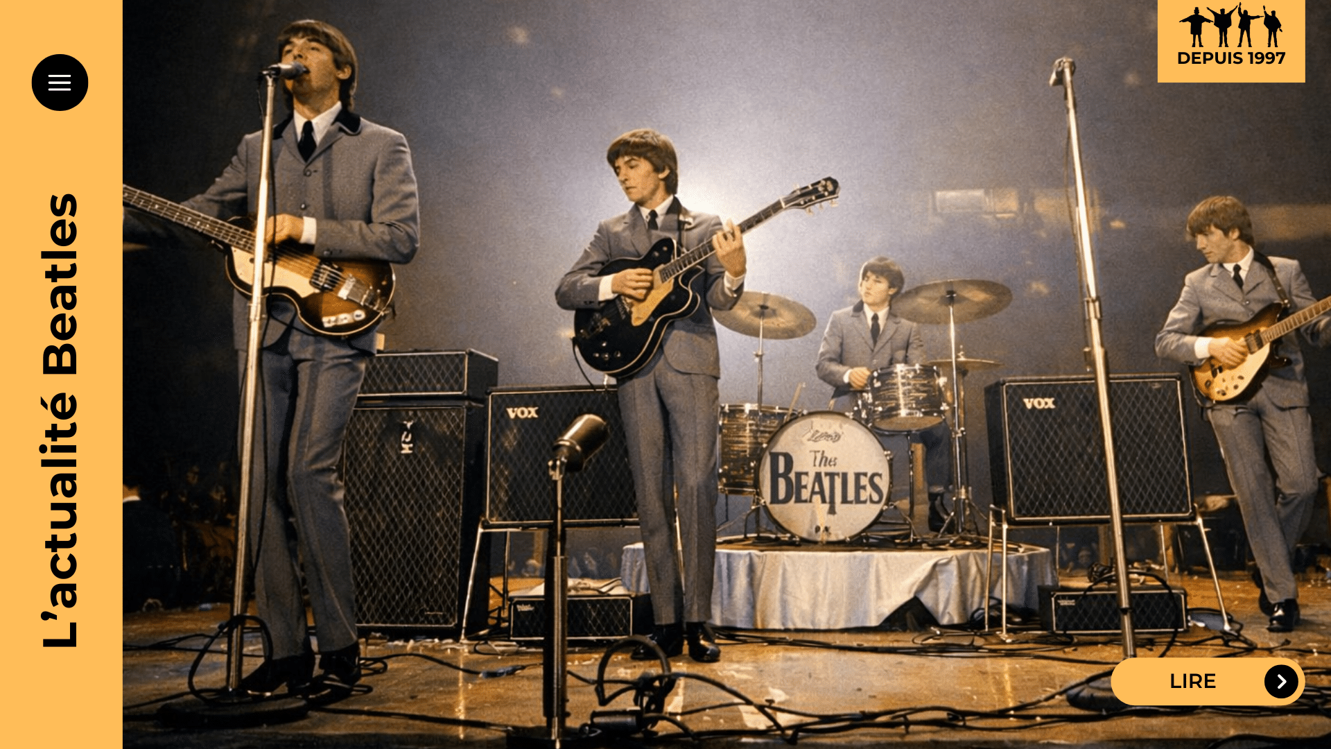 Concert Beatles Washington Coliseum 1964 : neige, scène tournante, hurlements et jelly beans. Revivez minute par minute la première prise de l’Amérique, des quais d’Union Station aux images CBS, avec set-list et coulisses. Entrez dans la nuit Beatlemania.