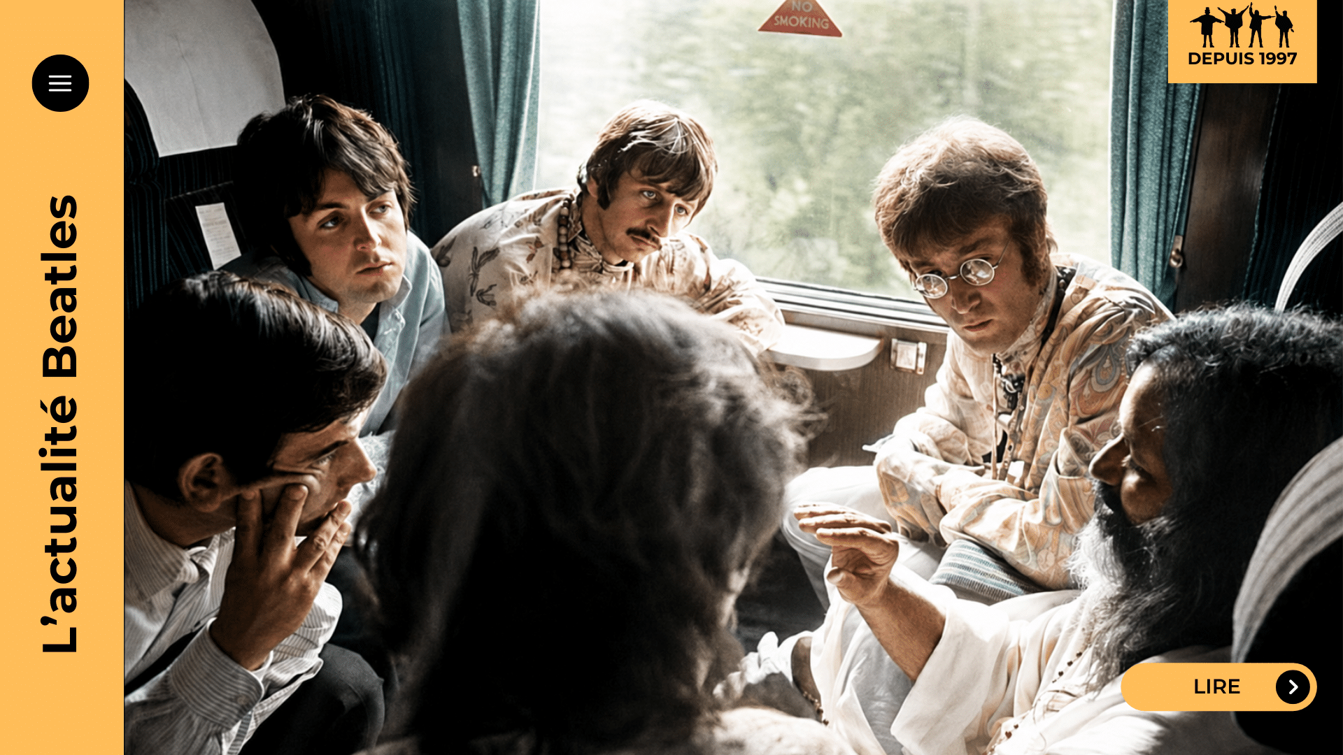 Les Beatles avec le Maharishi lors de leur voyage à Bangor en août 1967