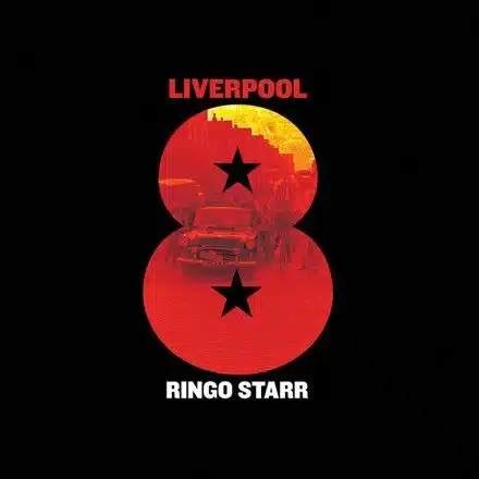 Pochette de Liverpool 8 (2008) de Ringo Starr : chiffre 8 rouge et deux étoiles noires sur fond noir